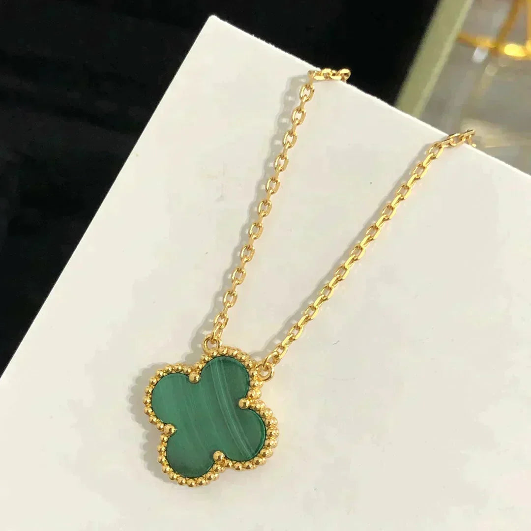 [Dawnora Jewelry]CLOVER 15MM MALACHITE SINGLE FLOWER  NECKLACE