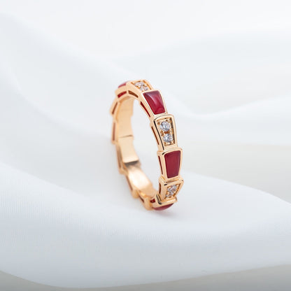 [Dawnora Jewelry]SERPENTI RING PINK GOLD CARNELIAN DIAMOND 3MM