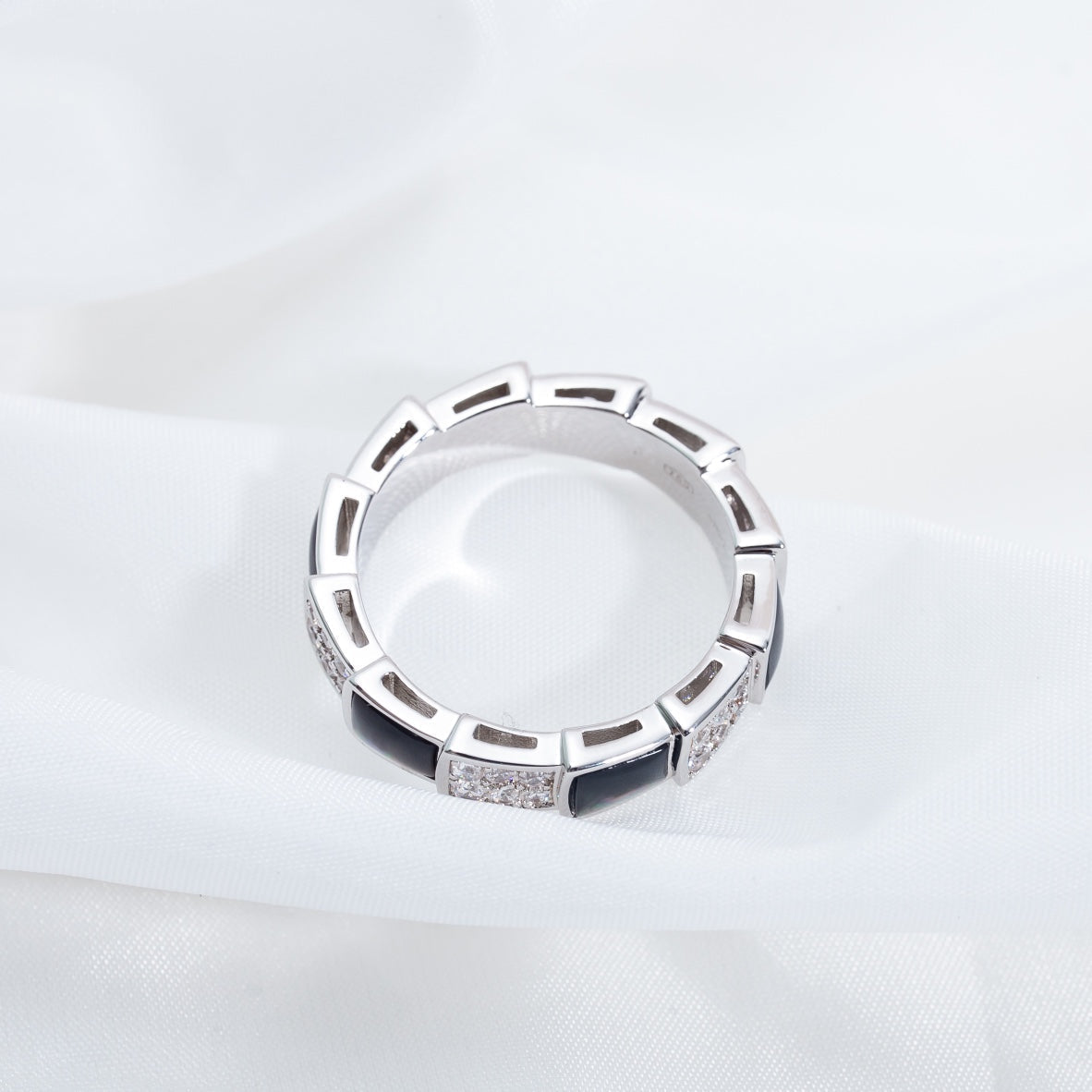 [Dawnora Jewelry]SERPENTI RING SILVER DIAMOND BLACK MOP 4MM