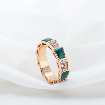 [Dawnora Jewelry]SERPENTI RING PINK GOLD MALACHITE DIAMOND PAVED 4MM