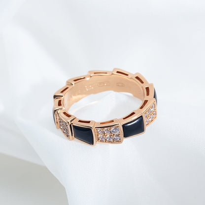 [Dawnora Jewelry]SERPENTI RING PINK GOLD BLACK MOP DIAMOND PAVED 4MM