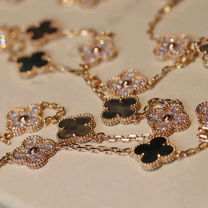 [Dawnora Jewelry]CLOVER 20 MOTIFS DARK MOP DIAMOND  NECKLACE