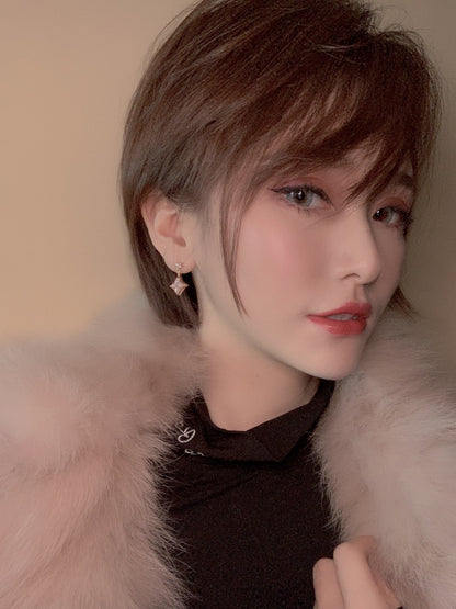 [Dawnora Jewelry]DOUBLE STAR PINK GOLD MOP DROP EARRINGS