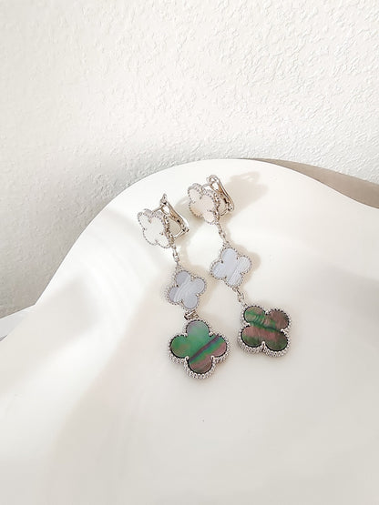 [Dawnora Jewelry]CLOVER 3 MOTIFS CHALCEDONY DARK MOP SILVER EARRINGS