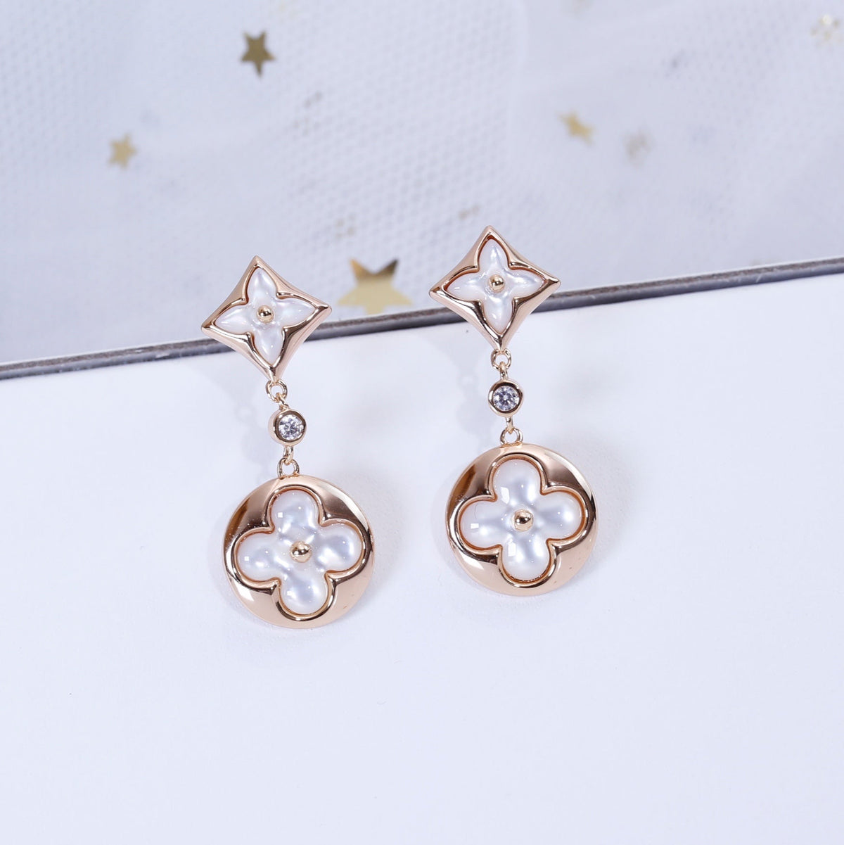 [Dawnora Jewelry]STAR AND SUN PINK GOLD MOP DROP EARRINGS
