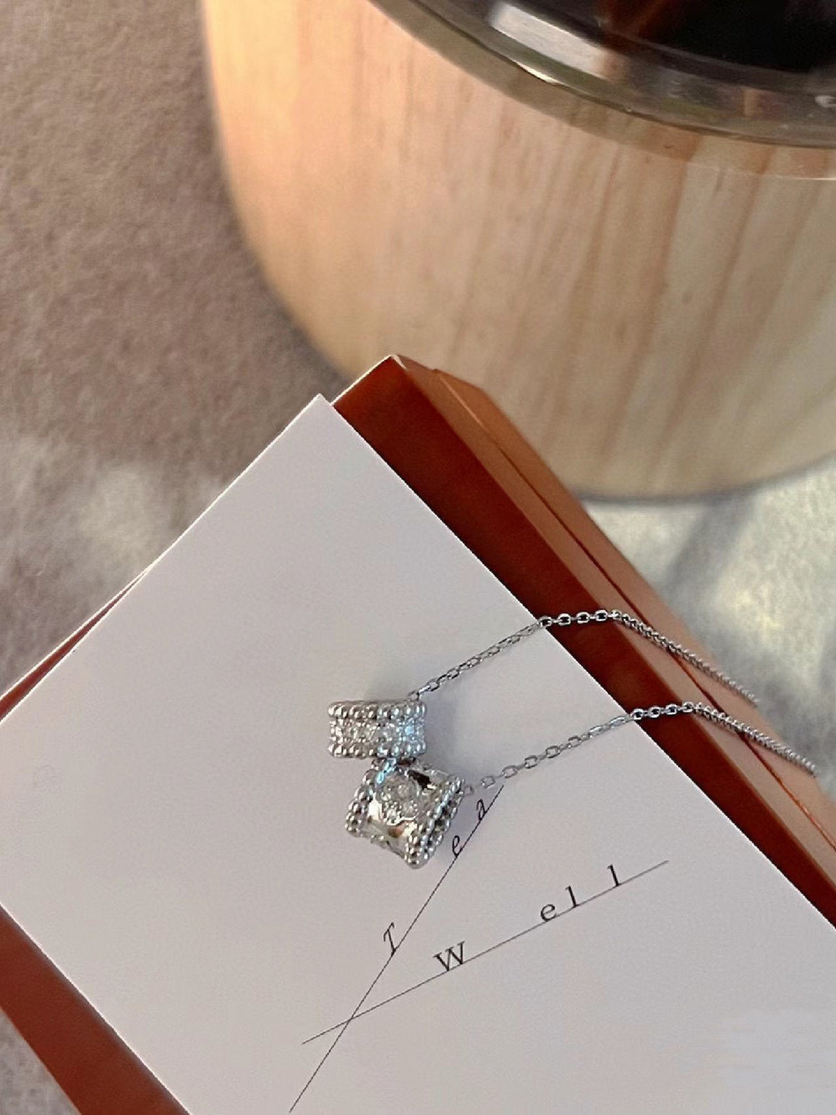 [Dawnora Jewelry]PERLEE DOUBLE PENDANT SILVER DIAMOND NECKLACE