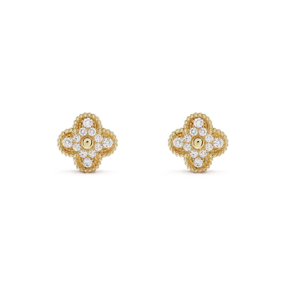 [Dawnora Jewelry]CLOVER MEDIUM 1 MOTIFS FUll DIAMOND EARRINGS