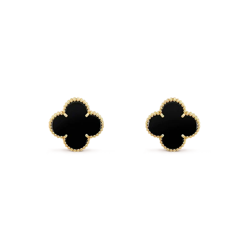 [Dawnora Jewelry]CLOVER MEDIUM 1 MOTIFS  ONYX STUD EARRINGS