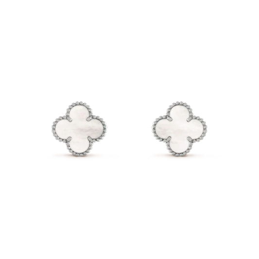 [Dawnora Jewelry]CLOVER MEDIUM 1 MOTIFS  WHITE MOP EARRINGS SILVER