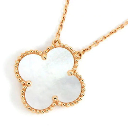 [Dawnora Jewelry]CLOVER 15MM WHITE MOTHER-OF-PEARL GOLD NECKLACE