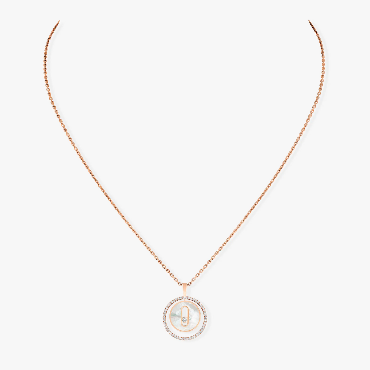 [Dawnora Jewelry]LUCKY MOVE 1 DIAMOND WHITE MOTHER OF PEARL PINK GOLD DIAMOND NECKLACE
