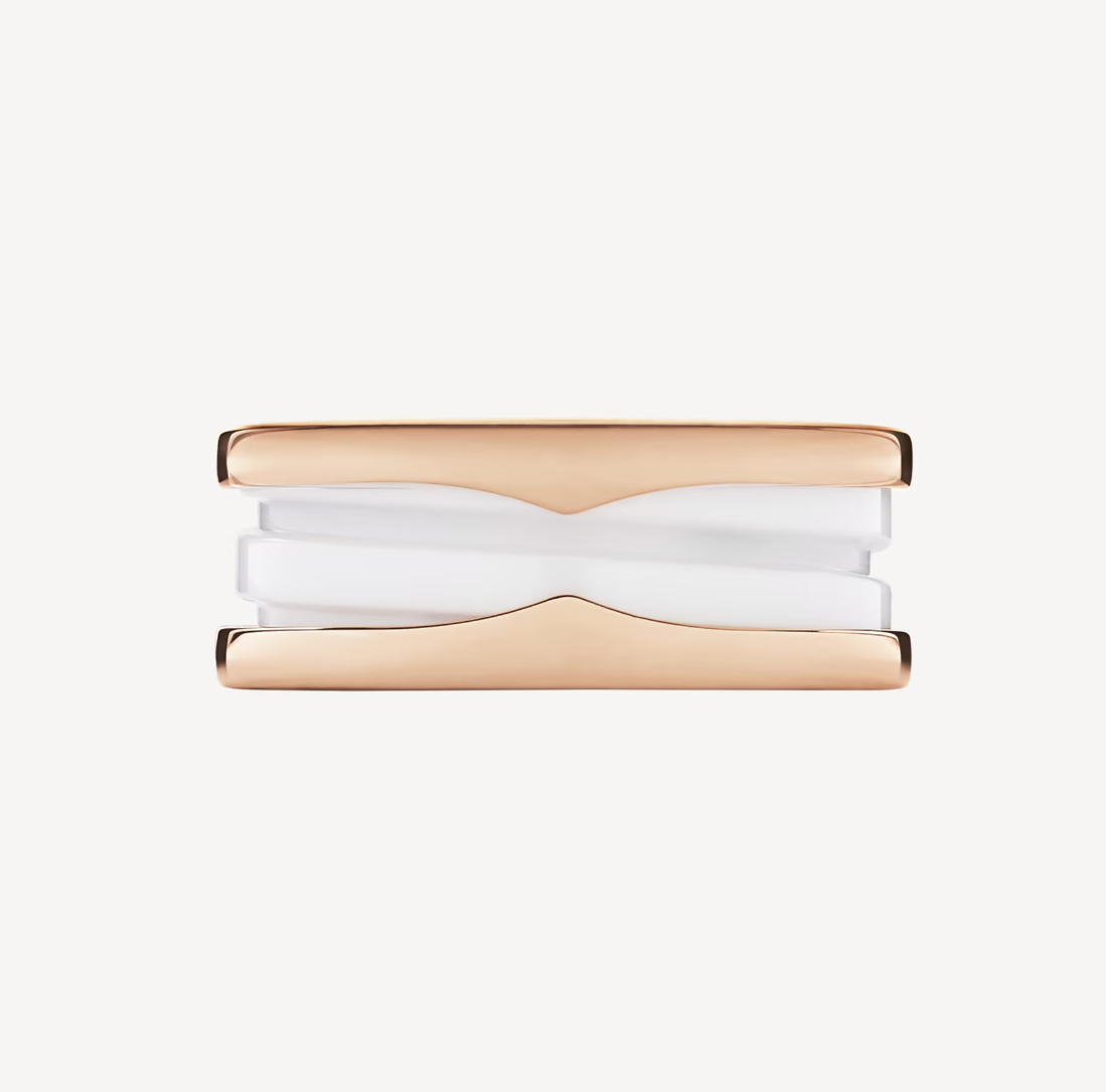 [Dawnora Jewelry]ZERO 1 TWO-BAND LOOPS AND WHITE CERAMIC SPIRAL PINK GOLD RING