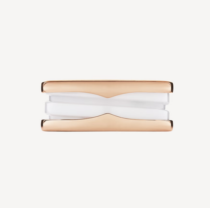 [Dawnora Jewelry]ZERO 1 TWO-BAND LOOPS AND WHITE CERAMIC SPIRAL PINK GOLD RING