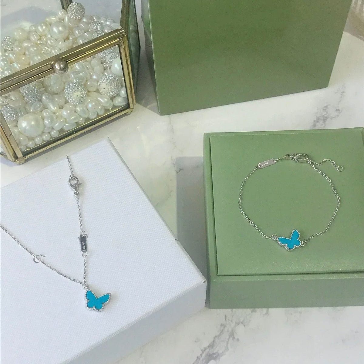 [Dawnora Jewelry]BUTTERFLY TURQUOISE BUTTERFLY BRACELET SILVER