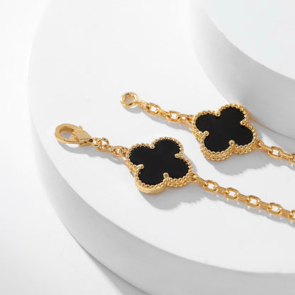 [Dawnora Jewelry]CLOVER 10 MOTIFS ONYX NECKLACE