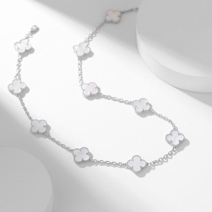 [Dawnora Jewelry]CLOVER 10 MOTIFS WHITE MOTHER OF PEARL NECKLACE