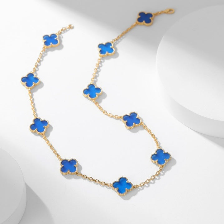 [Dawnora Jewelry]CLOVER 10 MOTIFS BLUE AGATE NECKLACE