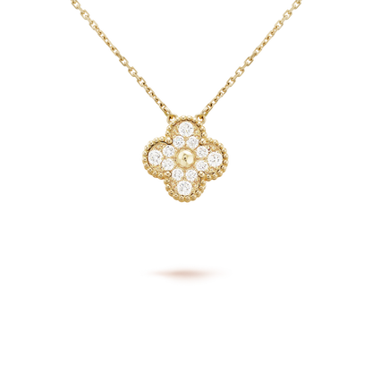 [Dawnora Jewelry]CLOVER 15MM DIAMOND SINGLE FLOWER NECKLACE
