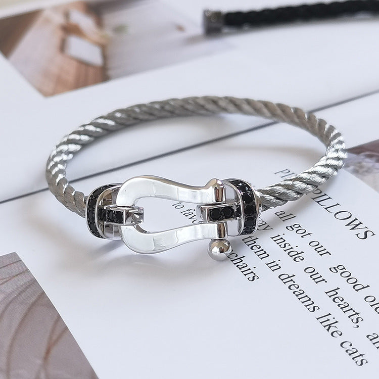 [Dawnora Jewelry]FORCE LARGE HORSESHOE BLACK DIAMOND BRACELET SILVER
