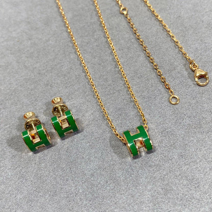 [Dawnora Jewelry]POP H GREEN NECKLACE SILVER AND GOLD