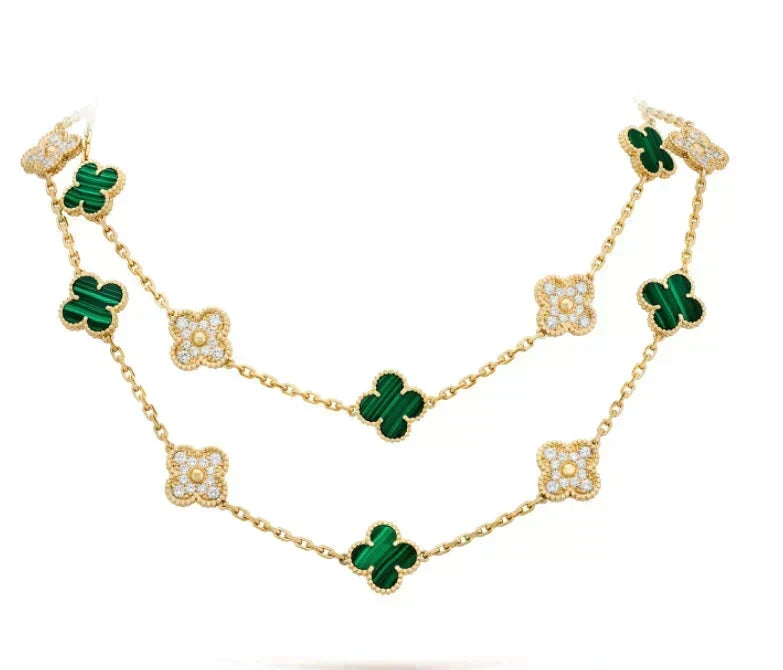 [Dawnora Jewelry]CLOVER 20 MOTIFS MALACHITE DIAMOND NECKLACE