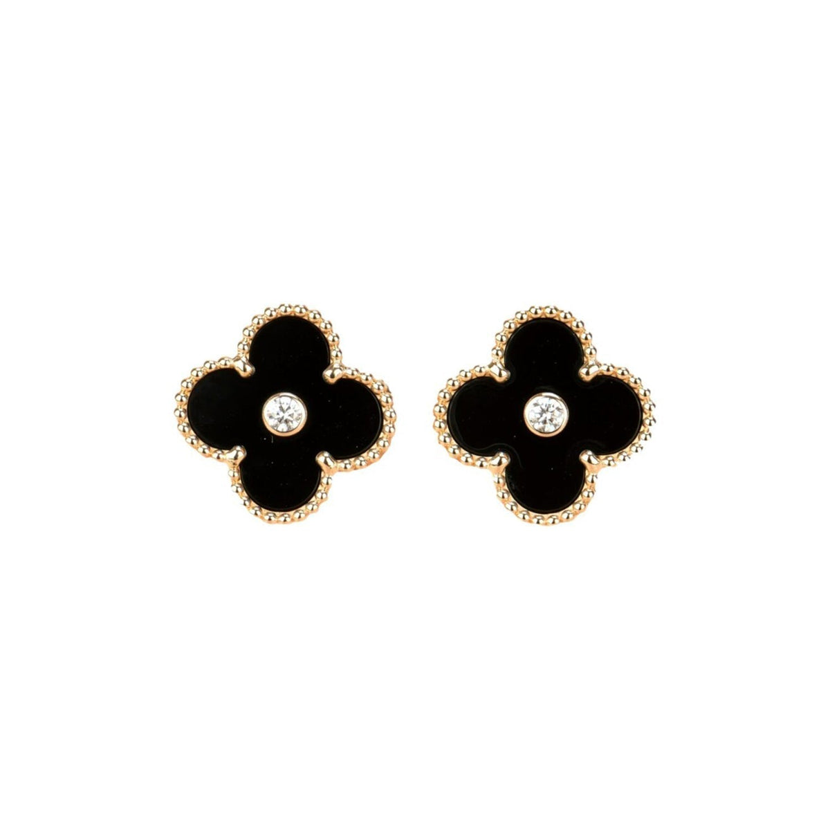 [Dawnora Jewelry]CLOVER MEDIUM 1 MOTIFS ONYX DIAMOND EARRINGS