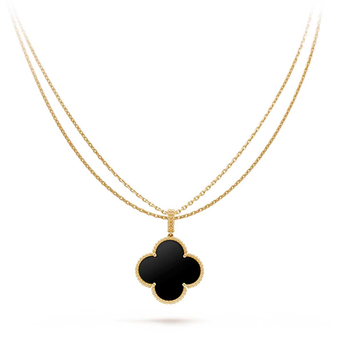 [Dawnora Jewelry]CLOVER 25MM GOLD ONYX BIG CLOVER NECKLACE