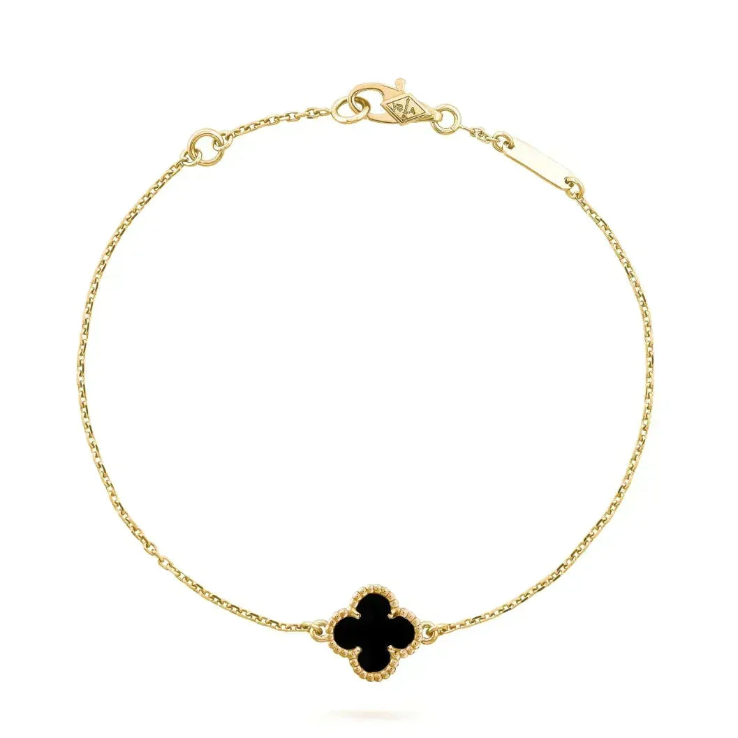 [Dawnora Jewelry]CLOVER ONYX SINGLE FLOWER BRACELET